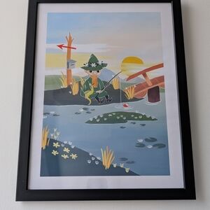 Framed Snufkin Print Scandi-Inspired Fishing Print - Home Art Wall Decor 30x40cm